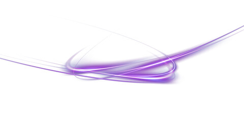Abstract light lines of motion and speed with sparks of purple color. Light everyday luminous effect. Semicircular wave. Light trace curve swirl. PNG.