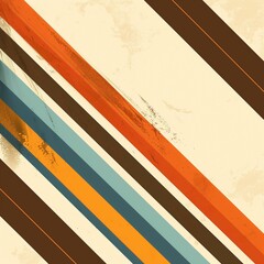 portrait with retro stripes in the style of the 70s in a diagonal brown orange blue color on a beige background