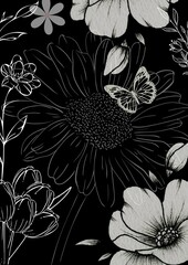 black and white floral background