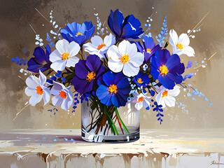 Delicate and Detailed Flower Bouquet Painting on Canvas