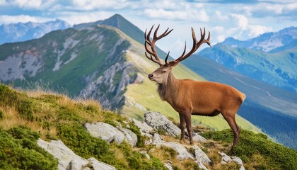red deer stag on the dramatic mountain