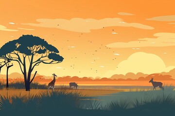 Savanna dynamics flat design side view grassland ecosystems theme animation Analogous Color Scheme