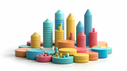 Financial Diversification Chart in 3D Flat Cartoon Style for Investment Strategy and Risk Management on White Background