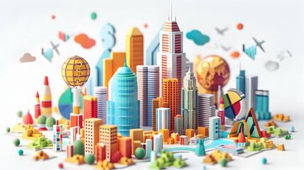 3D Flat Cartoon Style Financial Forecast Model for Strategic Financial Planning and Investment with Economic Trends   Ideal for Finance and Business Content