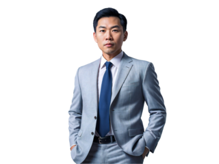 portrait upper body shot of an Asian ceos business photograph wearing a suit and tie