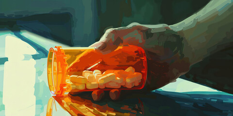 Dependence's Grasp: A hand clutching a pill bottle, the only salvation found within