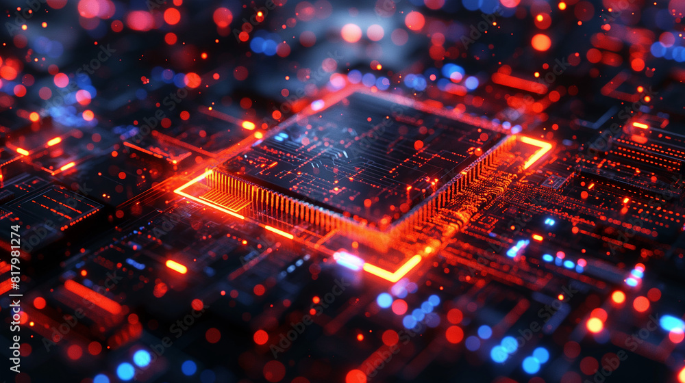 Poster digital circuit components with a particles network. technological and connection background. abstra