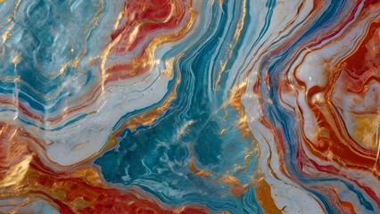 Fototapeta premium Abstract rainbow wavy turquoise and gold background with empty copy space. bright iridescent wallpaper design. mother-of-pearl, pearl colours