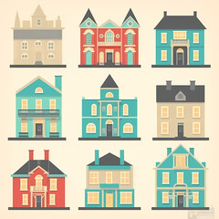 Naklejka premium Icons of houses and buildings isolated on white. Illustration in vector format
