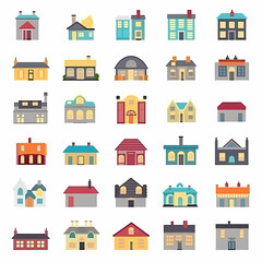 Icons of houses and buildings isolated on white. Illustration in vector format