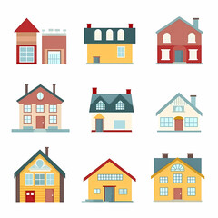Icons of houses and buildings isolated on white. Illustration in vector format