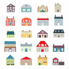Fototapeta premium Icons of houses and buildings isolated on white. Illustration in vector format