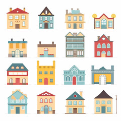 Fototapeta premium Icons of houses and buildings isolated on white. Illustration in vector format