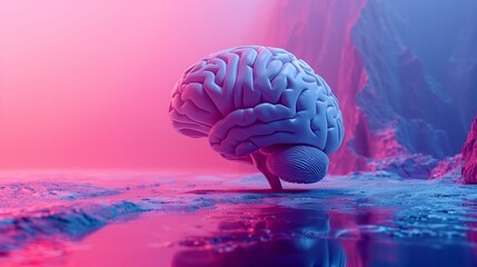 3d illustration of a pink bridge on a blue background. Picture on World Brain Day