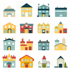 Fototapeta premium Icons of houses and buildings isolated on white. Illustration in vector format