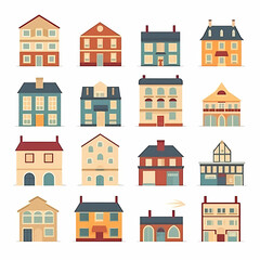 Icons of houses and buildings isolated on white. Illustration in vector format