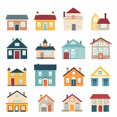 Icons of houses and buildings isolated on white. Illustration in vector format