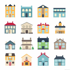 Icons of houses and buildings isolated on white. Illustration in vector format