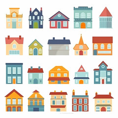 Fototapeta premium Icons of houses and buildings isolated on white. Illustration in vector format