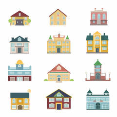 Fototapeta premium Icons of houses and buildings isolated on white. Illustration in vector format