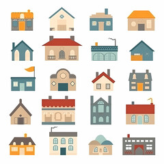 Fototapeta premium Icons of houses and buildings isolated on white. Illustration in vector format