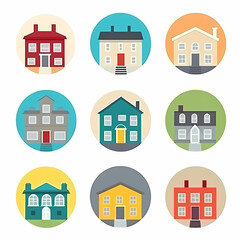 Fototapeta premium Icons of houses and buildings isolated on white. Illustration in vector format