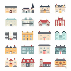 Icons of houses and buildings isolated on white. Illustration in vector format