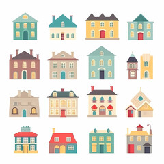Icons of houses and buildings isolated on white. Illustration in vector format