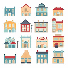 Icons of houses and buildings isolated on white. Illustration in vector format