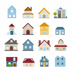 Fototapeta premium Icons of houses and buildings isolated on white. Illustration in vector format