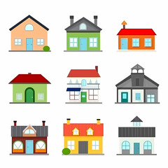 Icons of houses and buildings isolated on white. Illustration in vector format
