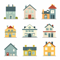 Fototapeta premium Icons of houses and buildings isolated on white. Illustration in vector format