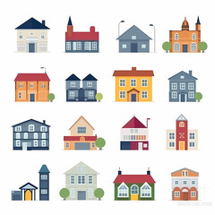 Naklejka premium Icons of houses and buildings isolated on white. Illustration in vector format