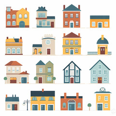 Icons of houses and buildings isolated on white. Illustration in vector format