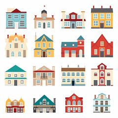 Fototapeta premium Icons of houses and buildings isolated on white. Illustration in vector format
