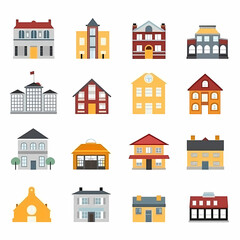 Fototapeta premium Icons of houses and buildings isolated on white. Illustration in vector format