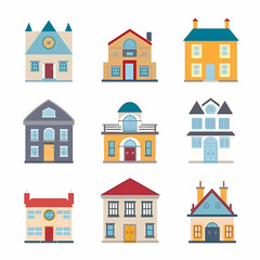 Icons of houses and buildings isolated on white. Illustration in vector format