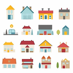 Fototapeta premium Icons of houses and buildings isolated on white. Illustration in vector format