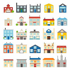 Icons of houses and buildings isolated on white. Illustration in vector format
