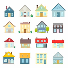 Fototapeta premium Icons of houses and buildings isolated on white. Illustration in vector format