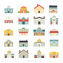 Icons of houses and buildings isolated on white. Illustration in vector format