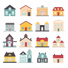 Fototapeta premium Icons of houses and buildings isolated on white. Illustration in vector format