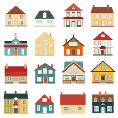 Icons of houses and buildings isolated on white. Illustration in vector format