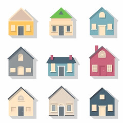 Icons of houses and buildings isolated on white. Illustration in vector format