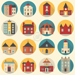 Icons of houses and buildings isolated on white. Illustration in vector format