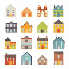 Fototapeta premium Icons of houses and buildings isolated on white. Illustration in vector format