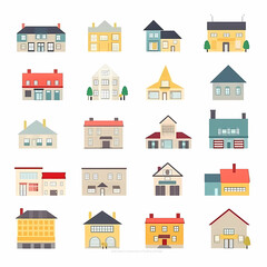 Icons of houses and buildings isolated on white. Illustration in vector format