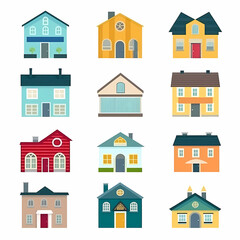Fototapeta premium Icons of houses and buildings isolated on white. Illustration in vector format