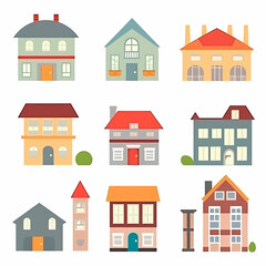 Fototapeta premium Icons of houses and buildings isolated on white. Illustration in vector format