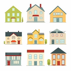 Icons of houses and buildings isolated on white. Illustration in vector format